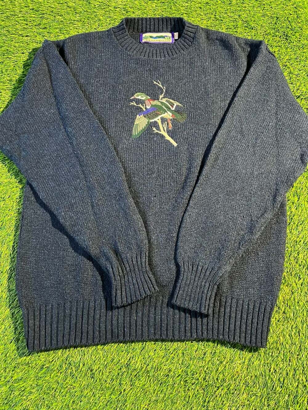 Shenandoah Duck Sweater Size L Vintage Embroidered Mallard Dark Gray